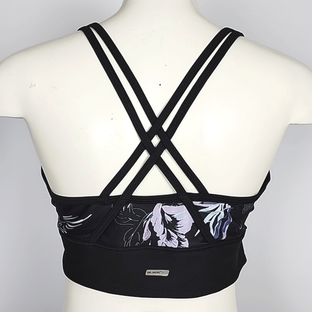 Athletic Works Dri-More Tech Black Floral Sports Bra Size Large